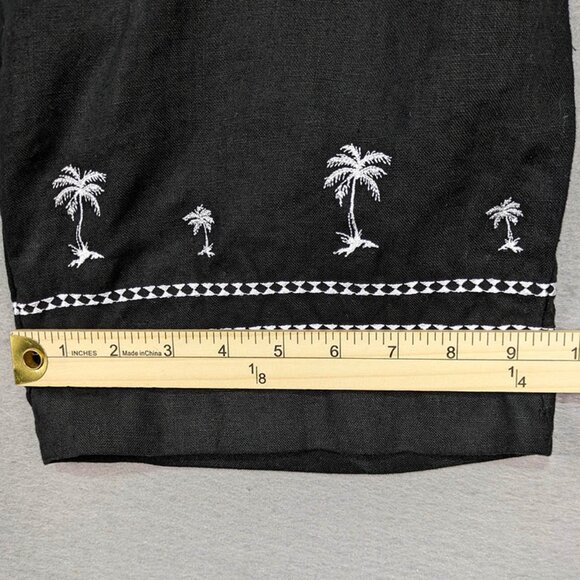 Jillian Jones Crop Pants Womens 12 Black 100% Linen Resort Coastal Tropical Chic - Picture 9 of 11